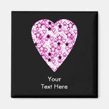 Patterned Heart Design in Pink, Black and White. Refrigerator Magnets