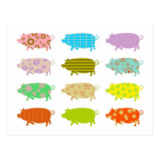Patterned Pigs Postcards