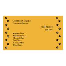 Paw Print On Gold Business Card Template