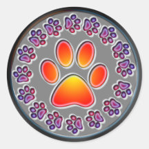 PAW PRINTS ROUND STICKERS