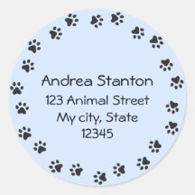 Pawprint circle address label - blue round sticker