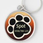 Pawprint Tan & Red Dog ID Tag Keychains