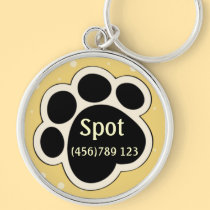 Pawprint Yellow Polkadot Dog ID Tag keychains