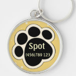 Pawprint Yellow Polkadot Dog ID Tag Keychains