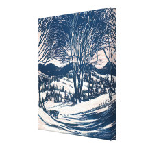 Paysage vintage de Noël, montagnes d'arbres de nei Toile Tendue