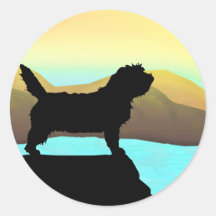 PBGV Dog By The Sea Round Stickers