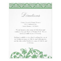 Pea pod green Damask Wedding Direction Card invitations