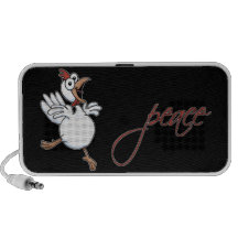 Peace and a cartoon chicken. speaker