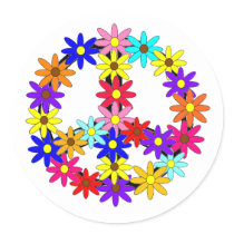 Peace and Flower Power Round Stickers