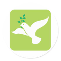 Peace by a Flying White Dove with Olive Leaf Sticker