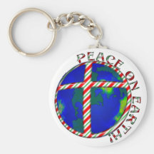 PEACE  EARTH  CHRIST JESUS CANDY CANE CHRISTMAS KEYCHAINS