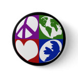 Peace, Earth, Love, Dove Button
