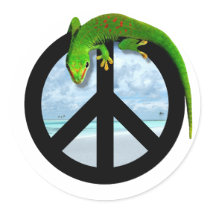 PEACE GECKO ROUND STICKERS
