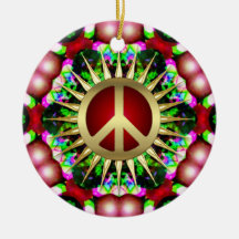 Peace Hippie Hexagon Christmas Ceramic Ornament