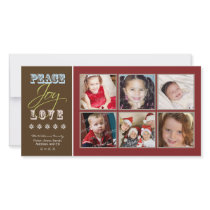Peace-Joy-Love Family Holiday Photocard (crimson) Customized Photo Card