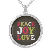 PEACE JOY LOVE woodcut style letter inspirational necklaces