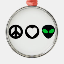 Peace Love Alien Christmas Tree Ornament