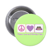 Peace, Love and Birthday Cake Buttons