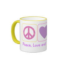 Peace, Love and Birthday Cake Mugs
