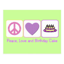 Peace, Love and Birthday Cake Postcard