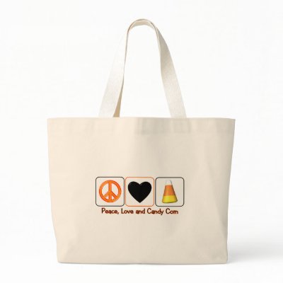 Peace, Love and Candy Corn Tote Bags by PeaceLoveAnd