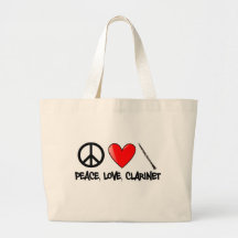 Peace, Love, and Clarinet Tote Bags