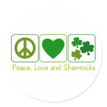 Peace, Love and Shamrocks Round Sticker