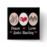 Peace Love Auto Racing Chequered Flag Button