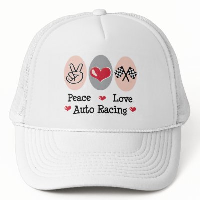  Merchandise Auto Racing Motorsports Sports on Peace Love Auto Racing Chequered Flag Cap Mesh Hat At Zazzle Ca