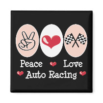 Peace Love Auto Racing Chequered Flag Magnet