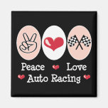 Peace Love Auto Racing Chequered Flag Magnet