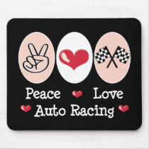 Peace Love Auto Racing Chequered Flag Mouse Pad