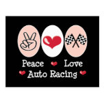Peace Love Auto Racing Chequered Flag Postcard