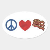 Peace Love Bacon Oval Sticker