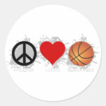 Peace Love Basketball Emblem Round Stickers