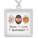 Peace Love Basketball Sterling Silver Necklace