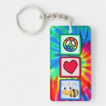 Peace, Love, Bees Rectangle Acrylic Keychain