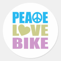 Peace Love Bike Round Stickers
