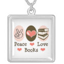 Peace Love Books Necklace