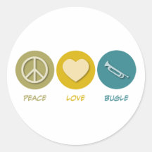 Peace Love Bugle Round Sticker