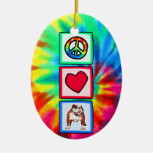 Peace, Love, Bulldogs Christmas Ornament