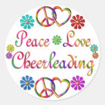 PEACE LOVE CHEERLEADING ROUND STICKER