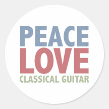 Peace Love Classical Guitar Round Stickers