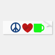Peace, Love, Coffee Bumper Sticker