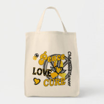 Peace Love Cure 2 Childhood Cancer Tote Bags