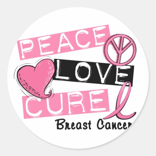 PEACE LOVE CURE BREAST CANCER STICKERS