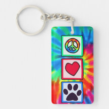 Peace, Love, Dog; Pawprint Rectangular Acrylic Keychains
