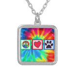 Peace, Love, Dog; Pawprint Personalized Necklace