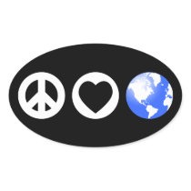Peace Love Earth Oval Stickers