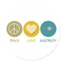 Peace Love Electricity Round Stickers